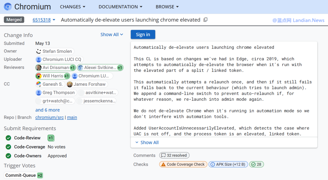 微軟工程師提交程式碼幫助Chrome啟動時降低許可權確保以非管理員安全執行