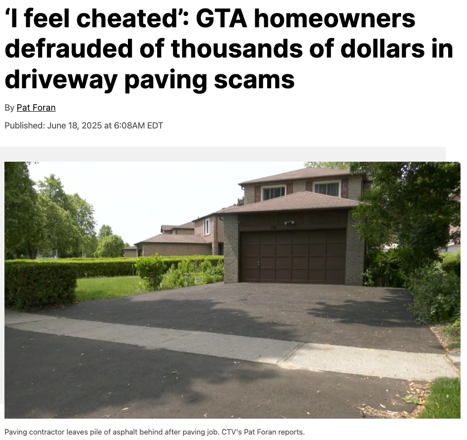 多倫多女房主花$6000請人鋪Driveway瀝青，結果後悔不已
