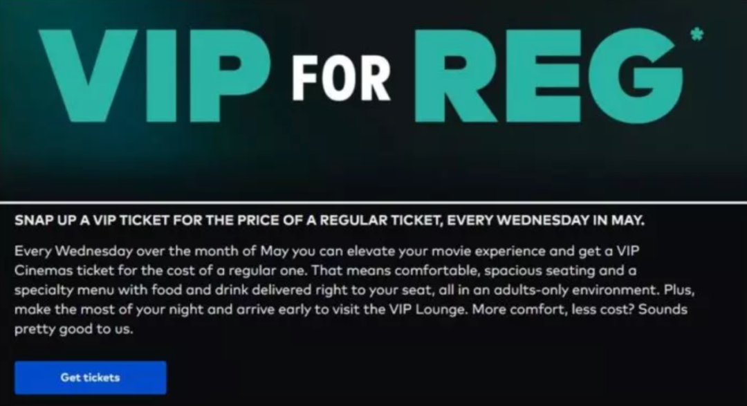 Cineplex影院5月新優惠普通票價可購買VIP電影票！
