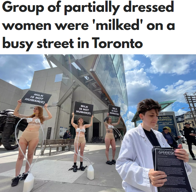 鬧哪出？加拿大街頭出現“奇裝異服”女子，胸部還連線著…路人都視線迴避，趕緊走開！