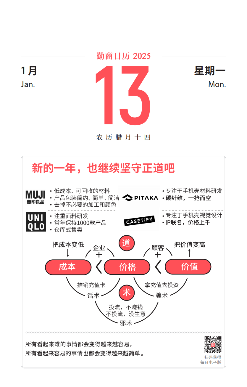01月13日（勤商日曆卡片）：新的一年，也繼續堅守正道吧