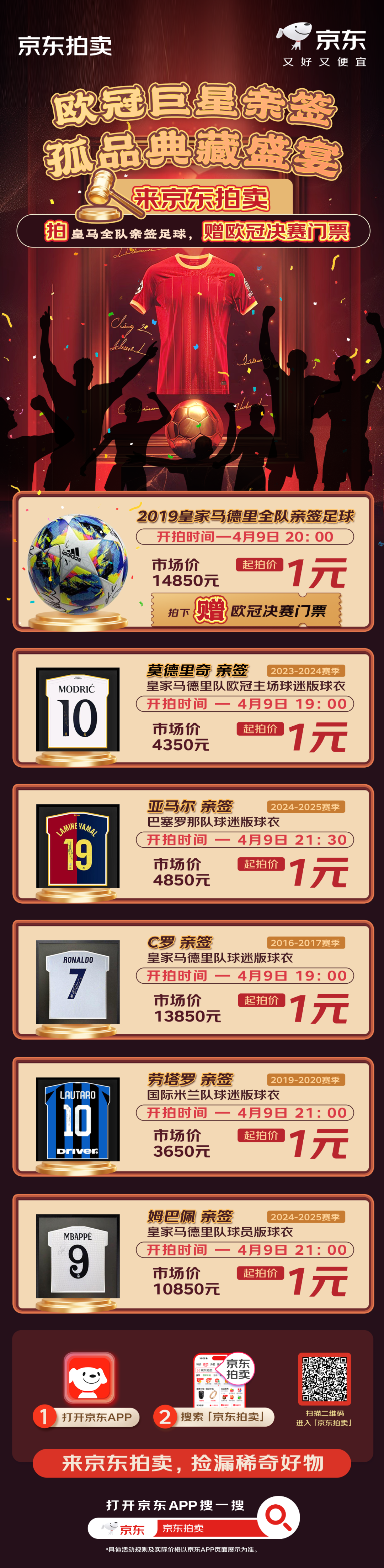 C羅/姆巴佩/亞馬爾/皇馬全隊…歐冠巨星親籤藏品1元起拍！
