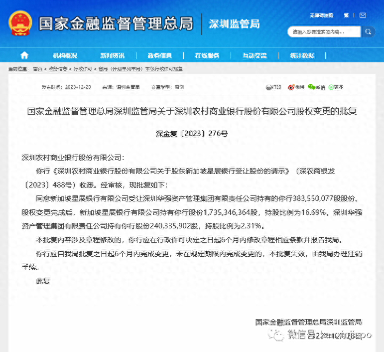 斥資20億！新加坡星展銀行成深圳農村商業銀行最大股東